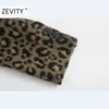 ZEVITY WINTER Women Vintage Leopard Print Wol Coat Lady Long Sleeve Double Breasted Casual Blends Jacket Chic Tops CT609 201102