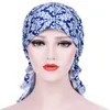 KepaHoo Neue Frauen Drucken Blume Schal Turban Kopf Wrap Caps Hijab Kopftuch Muslimischen Hut Turban Chemo Hut Beanie Bandanas lange Schwanz