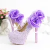 2020 Chaussures de robe de mariée faites à la main romantiques Chaussures de mariage à talons super hauts violets Belle dentelle avec appliques demoiselle d'honneur1