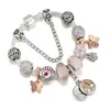 Mode 925 Sterling Zilver Roze Murano Lampwork Glas Europees Charm Kralen Vlinder Vijf Bloemblaadjes Bloem Crystal Dangle Fits Pandora Charm Armbanden Ketting B8