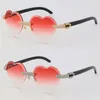 New Metal Micro-paved Diamond Set Rimless Sunglasses Womens Men White Inside Black Buffalo Horn Sun glasses Wood Male and Female F1831