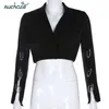 SUCHCUTE Metal Chain Blazer Feminino Mujer Chaqueta Casual Harajuku Otoño Chaqueta Mujer Abrigos Mujer Ajustable Veste Femme 201201