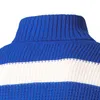 Moda- Suéteres con cuello de tortuga a rayas para hombre Azul Blanco Rojo Negro Suéteres de moda clásicos Jersey informal de invierno 3XL