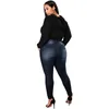 Pantalones vaqueros de talla grande 5XL para mujer, Vaqueros ajustados de mezclilla, pantalones elásticos de cintura alta, pantalones ajustados ajustados, estilo callejero azul, Jean para mujer 20211