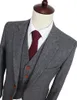 Ull retro grå sillben tweed brittisk stil skräddarsydd mäns kostym skräddare smal passform blazer bröllop kostymer för män 3 stycken 201106