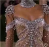 Вечернее платье Женское ткань balqeesfathi nawalelzoghbi kylie jenner tassel high шее с длинным рукавом yousef aljasmi silver beads a-line myriam fares kim kardashian