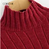 Colrovie Black High шеи урожая женский свитер дамы осень имбирь девушки пуловер зимний джемпер свитера женские одежда T200319