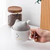 Tazas de cerámica con diseño de gato estéreo creativas, bonita taza de dibujos animados con cuchara, taza de agua, tazas para amantes de los estudiantes, hogar. Estilo único