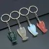 Natursten KeyRings Crystal Agate Stone Carved Angel Key Chain Jade Opal Green Aventurine Turkos Nyckelringar