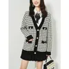 H.SA 여성 스웨터 자켓 대형 니트 카디건 느슨한 격자 무늬 점퍼 한국 의류 겉옷 긴 Elegnat 여성 코트 201128