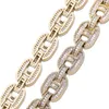 14mm Hip Hop -knappar CZ Baguette Cuban Chain Necklace Silver Gold Rosegold Plated Luxury Copper Micro Paled Jewely238F