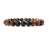 Kvinnor Mens Natural Black Matte Agate Pärledarmband Tiger Eye White Turquoise Pärlor Armband Fashion Jewelry