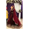 Apliques de ouro de veludo Borgonha Appliques muçulmanos vestidos de noiva elegantes de manga longa Marroquino Kaftan Arábico Islâmico Islâmico Vestido