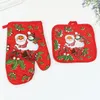 2 stks / set Kerstmicrogolf Anti-Brandhandschoen Keuken Tafel Mat BBQ Oven Bak Xmas Glove Mode Santa Glove Pad Party Supply WVT0375