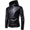 PU Leather Jacket Black Men Leather Jacket Hooded Zipper Men Coat Long Sleeve Turtleneck Faux Leather Jacket 201128