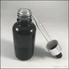 30mlの黒い透明なガラスドロッパーボトル、シルバーキャップ付きゴム乳首ガラスピペットEssentila Oil e Liquid1525157
