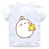 Erkek ve Kızlar Karikatür Molang ve Piupiu T-Shirt Baskı Çocuklar Sevimli Tavşan Komik Giysi Çocuklar Yaz Pamuk Yuvarlak Boyun Casual Gömlek G1224