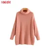 Tangada Dames Solid Jumpers Turtleneck Sweaters Oversize Herfst Winter Lange Trui Jas Batwing Mouw Losse Knitwear Top LJ201112