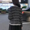 New Womens Black Tweed Jackets Plaid Coats Autumn Small Fragrance Long Sleeve Elegant Tassel Jackets Open Stitch Coats Outerwear 201013