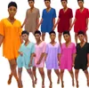 Kvinnor Korta Outfits Tracksuits Sommarkläder Shorts V Neck 2 Piece Set Plus Size Suit Printed T-shirt Casual Gym