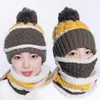 Mujeres Gorros de invierno de punto sombrero grueso con máscara caliente del cuello del cuello del cuello de la bufanda Windstop Hats Sets H030