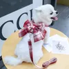 かわいいチェック柄犬スカート弓犬アパレルペットハーネスとリーシュセット猫ペット服ベストプリンセスチュチュドレス小型犬用卸売 A267