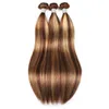 Ishow Highlights 4/27 Bundles de cheveux humains avec fermeture en dentelle Extensions vierges droites 3/4pcs Coloré Ombre pour les femmes Couleur marron 8-28 pouces