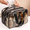 Nxy Cosmetic Bags Women s Makeup Waterproof Double Layer Dry Wet Separate Toiletry Transparent Pvc Portable Storage Handbags 220303