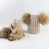 4 Pieces Pompom Hat Scarf Kids Winter Beanie Boys Girls Winter Cap Children Real Fur Pompom Hats Baby Knitted Hat and Scarf Set LJ1287935