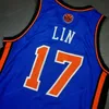 Goedkoop Retro Custom Jeremy Lin Basketbal Jersey Men's Blue Steitched Any size 2xs-5XL Naam en nummer gratis verzending Topkwaliteit