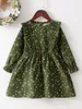 Toddler Girls Ditsy Floral Ruffle Trim Flounce Sleeve Corduroy Dress SHE