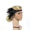 Fashion Festa Flapper Pena Headband com Strass Preto Lantejoulas Headpiece Frisado Frisado Handmade Acessórios