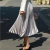 Printemps femmes Chic jupes longues Midi a-ligne plissée jupe femme grande taille jupe taille haute Midi Faldas Mujer Verano 2020