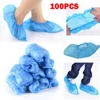 Disposable Gloves 100 Shoe Cover Blue Latex AntiStain AntiSlip Plastic Clean Boot Safe2960460