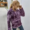 Women Tie-dye Sweatshirts Fashion Trend Long Sleeve All-match Zipper Furry Tops Designer Female Winter Thicken Pocket Casual Loose Hoodies