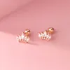 Real 925 Sterling Silver Crown Screw Beads Stud Earrings For Women Children Baby Girls Minimalist Jewelry