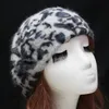 Pelzmütze, Kaninchenhaar, Leopardenmuster, Winter-Wollmütze, Damen-Baskenmütze, bequem, warm, klassische Mode, trendige Mütze