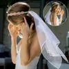 Två lager Flash Crystal Stretch Pannband Bröllop Bridal Veil Flower Girl Veils Hårkrans för tillbehör