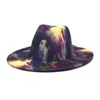 Jazz Panama Cap Tie dye Felt Fedora Hats Women Men Wide Brim Hat Woman Man Formal Hat mens Lady Top caps Winter Fashion 2021 NEW