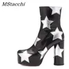 Platforma mstacchi Botki dla kobiet luksusowa gwiazda drukowana naprawdę skórzana wysokie obcasy buty butów botinów mąer 2011052995380