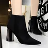 Designer-Damen-Knöchel-Extrem-High-Heels, sexy Stiefel, Damen-Winter-Block-Schuhe mit dickem Absatz, Damenschuh