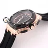 Nieuwe 26405 quartz chronograaf herenhorloge zwarte textuur wijzerplaat stopwatch tweekleurige rosé gouden kast rubberen sporthorloges SwissTime A2126