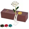 24 K złoto zanurzony kwiat róży sztuczne kwiaty Wieczna róża z stojakiem na zawsze miłość w pudełku Walentynki prezent dla dziewcząt 201222