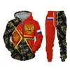 Brand Fashion Hoodie/Jas Broek Pak Russische Vlag Gedrukt Mannen Vrouwen Rits Sweatshirts Set Herfst En Winter 2 st Trainingspak 220222