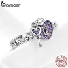 Äkta 925 Sterling Silver Love Heart Key Purple CZ Finger Ringar För Kvinnor Bröllop Förlovning Smycken Anel SCR486 211217