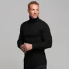 Pull à col roulé pour hommes, pull fin, couleur unie, coupe cintrée, tricoté à manches longues, décontracté, mode automne hiver