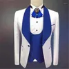 2020 New Arrival White One Button Groomsmen Royal Blue Shawl Lapel Groom Tuxedos Men Suits For Wedding Prom Man Blazer1293F
