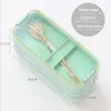 Lunchbox Bento Food Container Vete Halm Material Mikrovågsugn Mössor Eco Lunchbox 900ml 3 Lager Portable Food Storage T200902