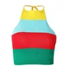 ArtSu Top estivi Arcobaleno lavorato a maglia Halter Top corto senza maniche Backless Beach Boho Cami Top Vest Streetwear ASVE20765 Y200701