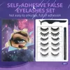 Newest Fashion 6 Pairs Self-adhesive False Eyelashes Set Thick Natural Long Curling Fake Lashes With Eyeliner + Tweezer Drop Shipping